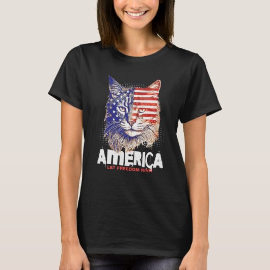 Patriotic Maine Coon Face Independence Day Feline T-Shirt (Vorderseite)