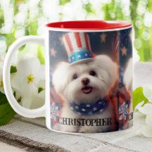 Patriotic Maltese Puppy Dog USA Flag Personalisier