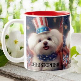 Patriotic Maltese Puppy Dog USA Flag Personalisier Zweifarbige Tasse