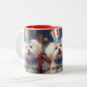 Patriotic Maltese Puppy Dog USA Flag Personalisier Zweifarbige Tasse (Vorderseite Links)
