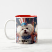 Patriotic Maltese Puppy Dog USA Flag Personalisier Zweifarbige Tasse (Links)