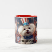 Patriotic Maltese Puppy Dog USA Flag Personalisier Zweifarbige Tasse (Mittel)