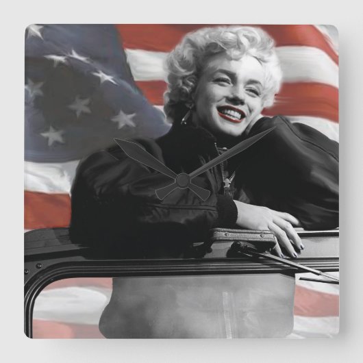 Patriotic Marilyn Quadratische Wanduhr (Vorderseite)