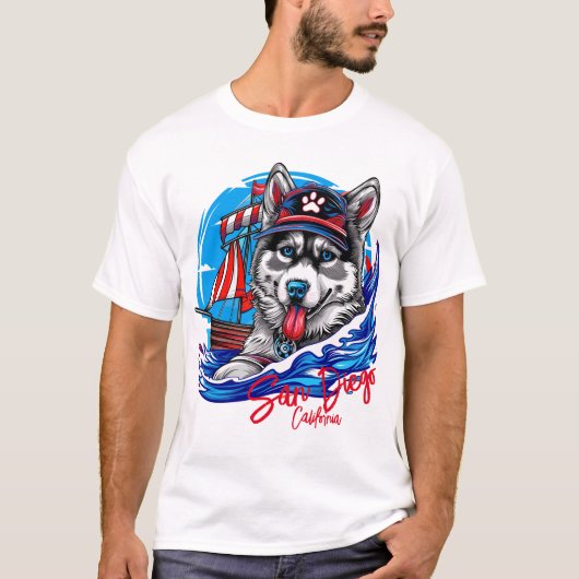 Patriotic Maritime Husky Malamute Dog, San Diego T-Shirt (Vorderseite)