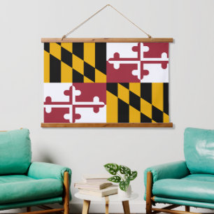 Patriotic Maryland Tapestry, Maryland Flag Wandteppich Mit Holzrahmen