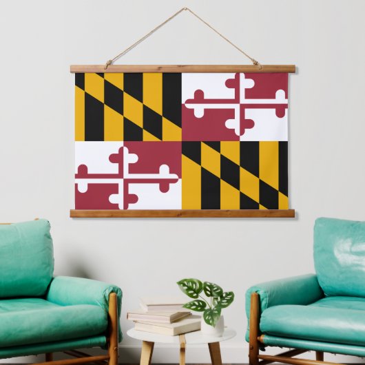 Patriotic Maryland Tapestry, Maryland Flag Wandteppich Mit Holzrahmen (Wohnzimmer)