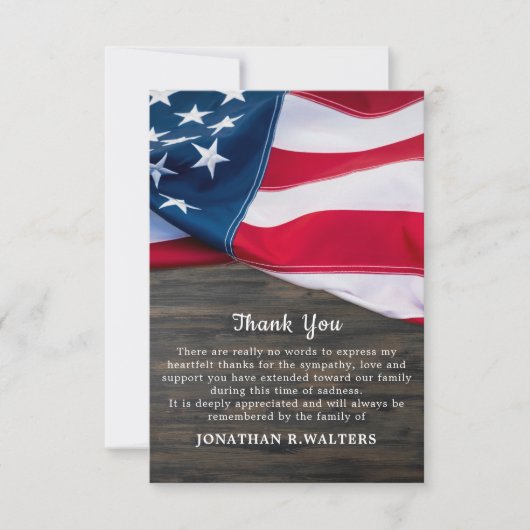 Patriotic Memorial Beileid USA Flag Begräbnis Dank Dankeskarte (Vorderseite)