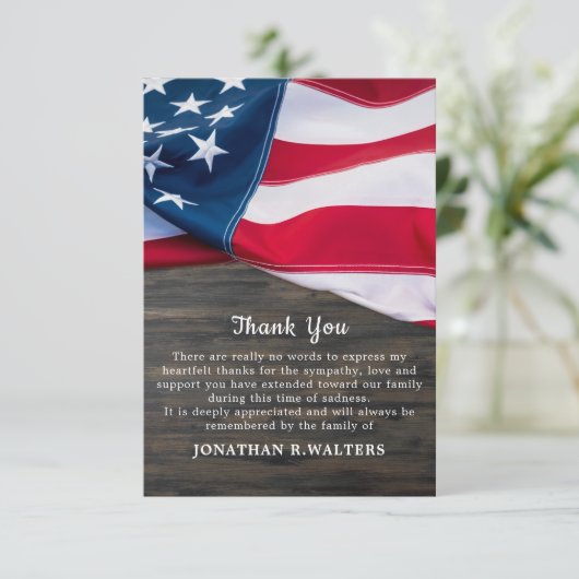 Patriotic Memorial Beileid USA Flag Begräbnis Dank Dankeskarte (Stehend Vorderseite)