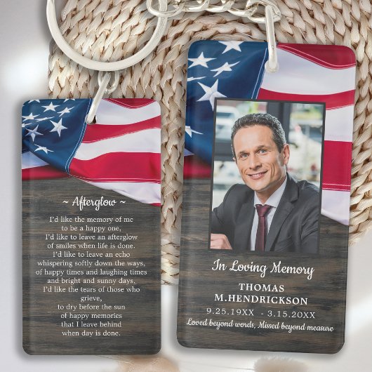 Patriotic Memorial Foto USA Flag Beerdigung Gebet Schlüsselanhänger