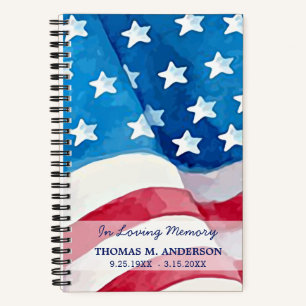 Patriotic Memorial Funerary Guestbook American Fla Notizblock