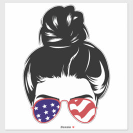 Patriotic Messy Bun Sticker – USA Flag Sunglasses