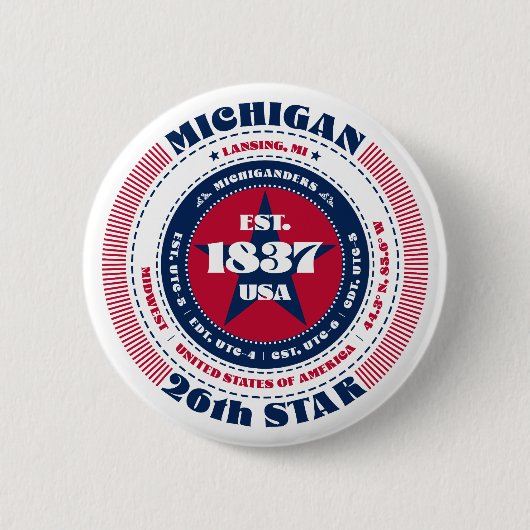 Patriotic Michigan Circle mit Staat Details Button (Vorderseite)