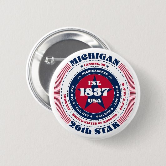 Patriotic Michigan Circle mit Staat Details Button (Vorne & Hinten)