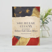 Patriotic Military Wedding Old USA Flag Save The Date (Stehend Vorderseite)
