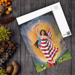 Patriotic Miss Liberty USA Flag Postkarte