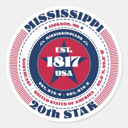 Patriotic Mississippi Circle Design Sticker (Vorderseite)