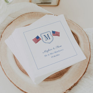 Patriotic Monogram Wedding Wappen USA Flags Party Serviette