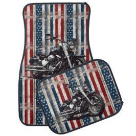 Patriotic Motorcycle Wood Flag Set of Car Mats Autofußmatte