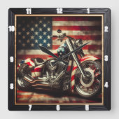 Patriotic Motorrad American Flag Quadratische Wanduhr (Vorderseite)