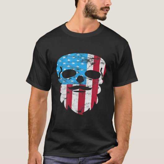 Patriotic Mustache Beard Skull 4. Juli T-Shirt (Vorderseite)