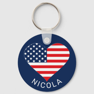 Patriotic Navy Blue, USA Flag Heart Schlüsselanhänger