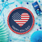 Patriotic Navy Blue, USA Flag Herz 4. Juli Pappteller (Party)