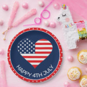 Patriotic Navy Blue, USA Flag Herz 4. Juli Pappteller (Party)