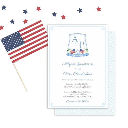 Patriotic New England Hydrangea Wedding Wappen Einladung