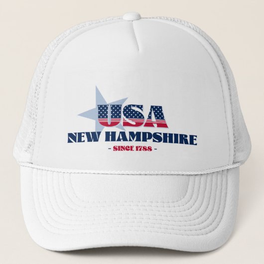 Patriotic New Hampshire Typografie Trucker Hat Truckerkappe (Vorderseite)