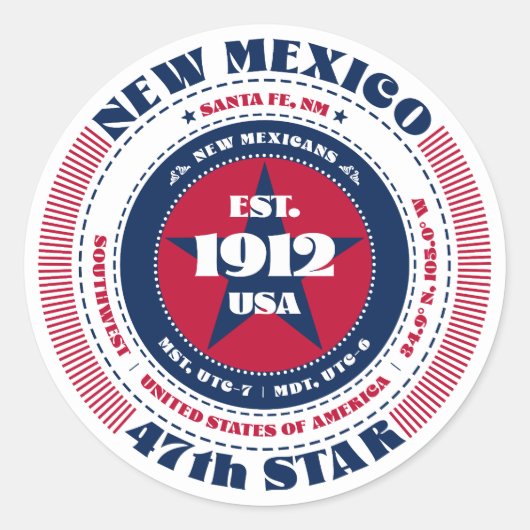 Patriotic New Mexico Circle Design Aufkleber (Vorderseite)