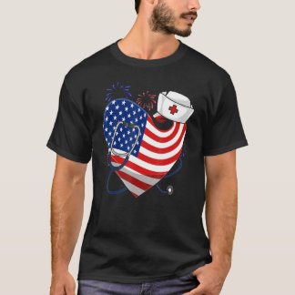 Patriotic Nurse 4. Juli American Flag Heart St. T-Shirt
