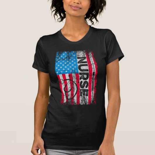 Patriotic Nurse American Flag Stethoscope Nursing T-Shirt (Vorderseite)