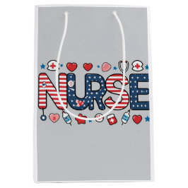Patriotic Nurse Gift Bag - USA Flag Nursing Design Mittlere Geschenktüte