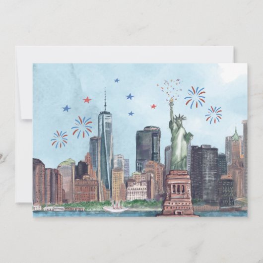 Patriotic NYC Skyline 4. Juli Feier Einladung (Rückseite)