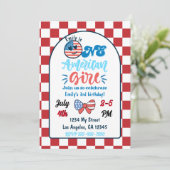 Patriotic One American Girl Birthday Einladung (Stehend Vorderseite)