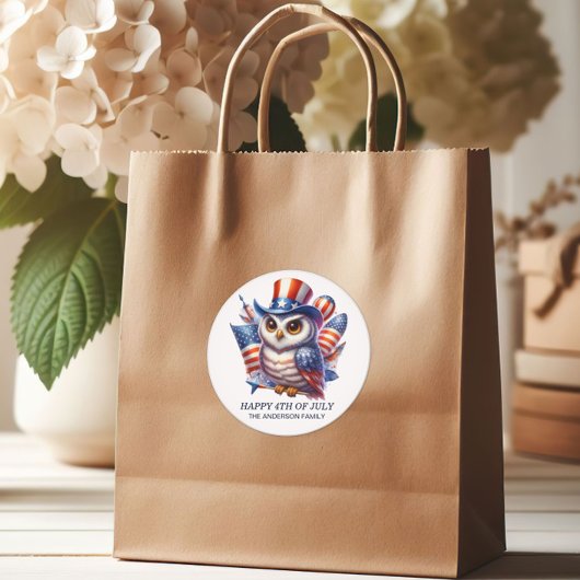 Patriotic Owl Top Hat Red White Blue 4. Juli Runder Aufkleber