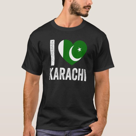 Patriotic Pakistani Pakistan Flag I Love Karachi T-Shirt (Vorderseite)