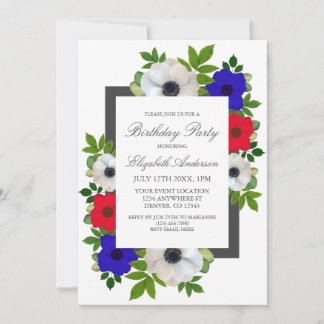 Patriotic Panda Anemone Geburtstagspartei Einladung