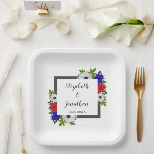 Patriotic Panda Anemone Wedding Pappteller (Hochzeit)