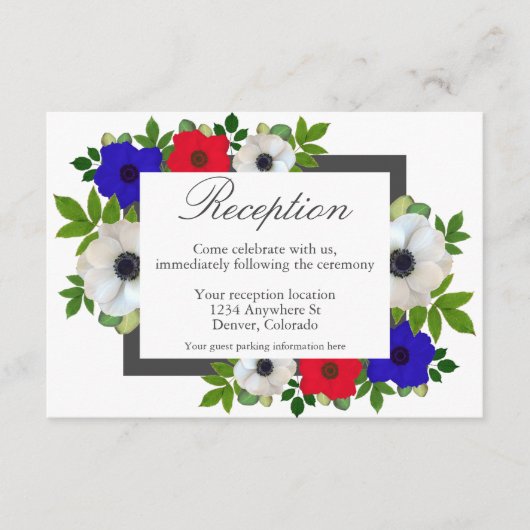 Patriotic Panda Anemone Wedding Reception Card Begleitkarte (Vorderseite)