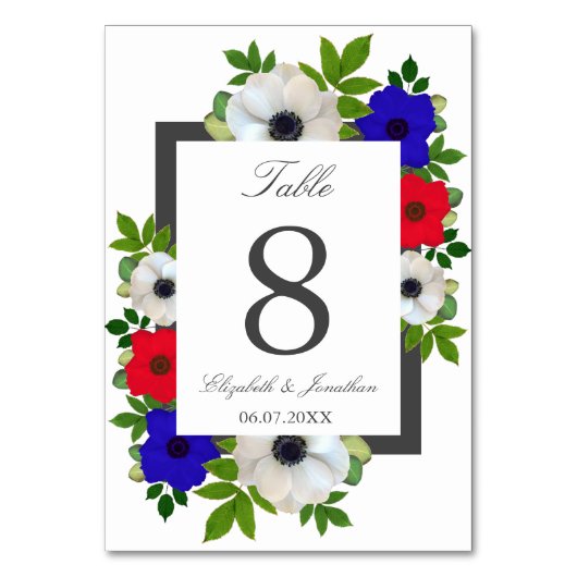 Patriotic Panda Anemone Wedding Tischnummer (Rückseite)