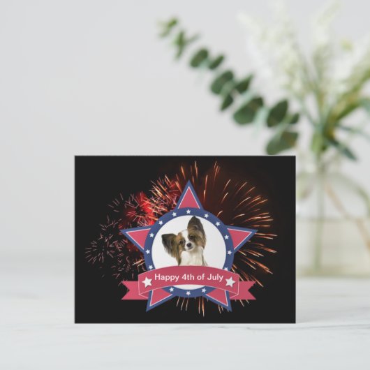 Patriotic Papillon Dog 4. Juli Postkarte (Stehend Vorderseite)
