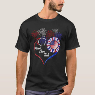 Patriotic Patient Care Tech American Flag Sunflow T-Shirt