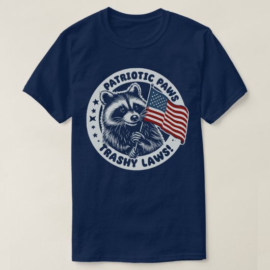 Patriotic Paws Trashy Laws Raccoon 4. Juli T-Shirt (Design vorne)