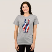 Patriotic Peace Sign Hand Wavy US Flag Pattern Tri-Blend Shirt (Vorderseite voll)