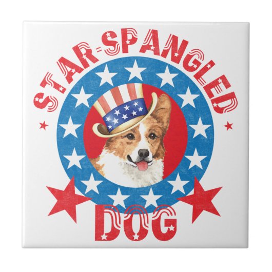 Patriotic Pembroke Welsh Corgi Fliese (Vorderseite)