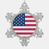 Patriotic Pewter Snowflake Ornament mit US-Flagge (Vorderseite)