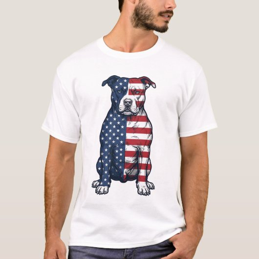 Patriotic Pit Bull Vintage Engraving Vector Design T-Shirt (Vorderseite)