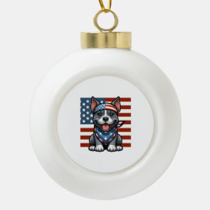 Patriotic Pitbull American Flag 4. Juli GRILLEN Keramik Kugel-Ornament