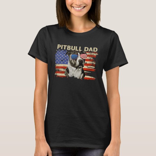 Patriotic Pitbull Dad  4th of July American Flag U T-Shirt (Vorderseite)